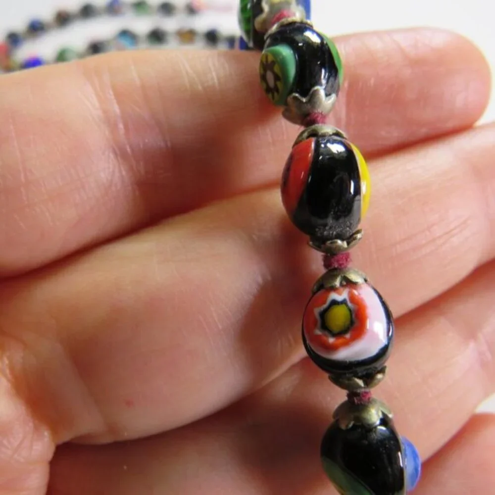 Vintage Millefiori Glass (52) BEADS Double Sided Handmade Multi Colored